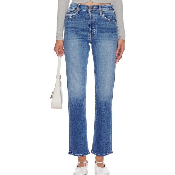 MOTHER The Tomcat Straight Blue Denim Ankle Jeans Layover Medium Blue Wash Sz 26 - Picture 1 of 12